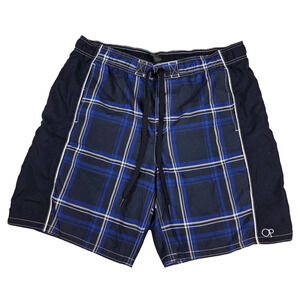 Ocean Pacific OP Mens Swim Trunks Board Shorts Blue White Plaid Size L